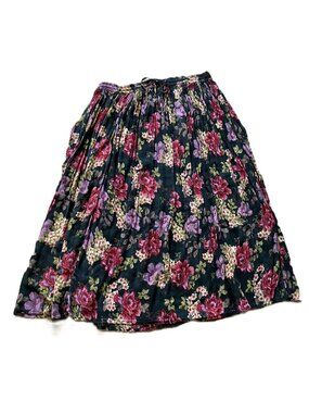 Wardrobe Essentials Crinkle Rayon Maxi Skirt Floral Print Drawstring Waist M/L